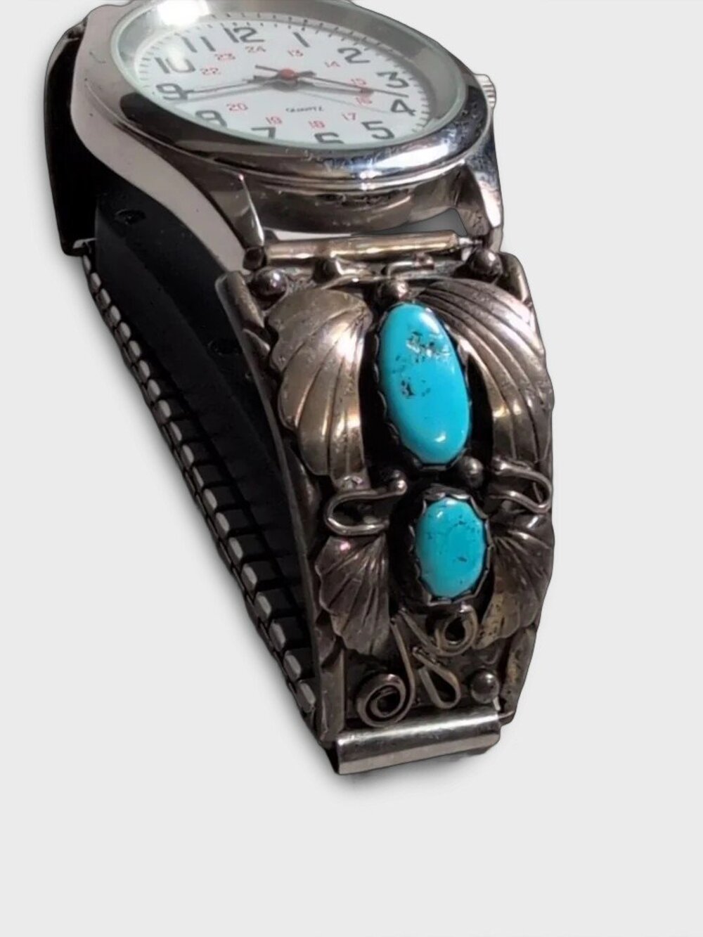 Native Made Turquoise and Sterling Silver Watch Band
